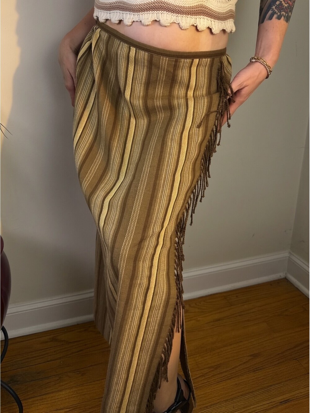 Vintage Y2K Norton McNaughton Fringe Maxi Skirt 10P